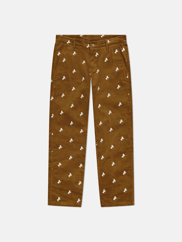 RELAXED FIT EMBROIDERED CORDUROY PANTS HORSES