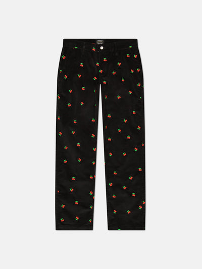 RELAXED FIT EMBROIDERED CORDUROY PANTS TOSSED CHERRIES