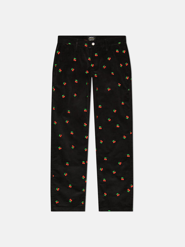 RELAXED FIT EMBROIDERED CORDUROY PANTS TOSSED CHERRIES