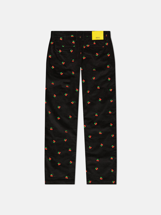 RELAXED FIT EMBROIDERED CORDUROY PANTS TOSSED CHERRIES